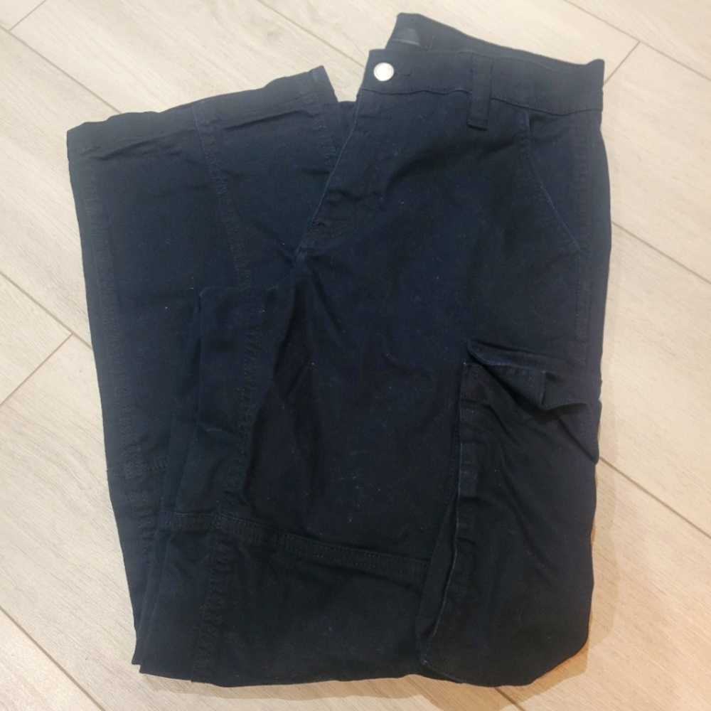 Oak & Fort Men's Wide Straight Leg Twill Cargo Pants 30 Monochrome Black Utility